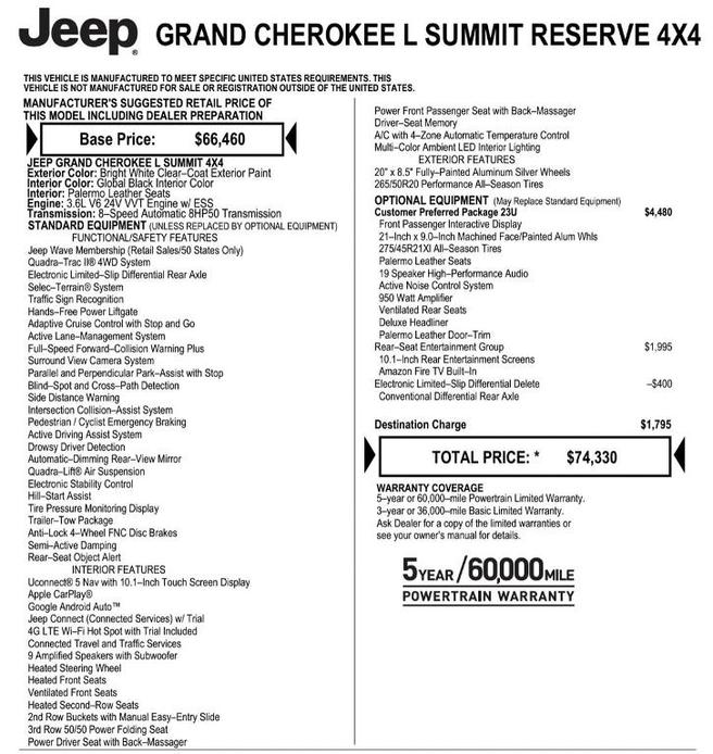 new 2024 Jeep Grand Cherokee L car, priced at $71,997