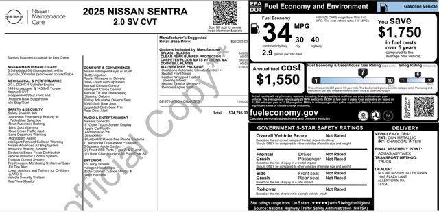used 2025 Nissan Sentra car, priced at $17,600