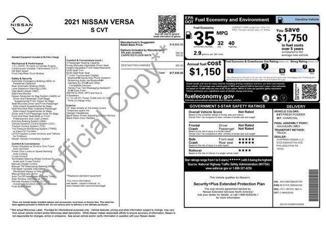 used 2021 Nissan Versa car, priced at $8,850