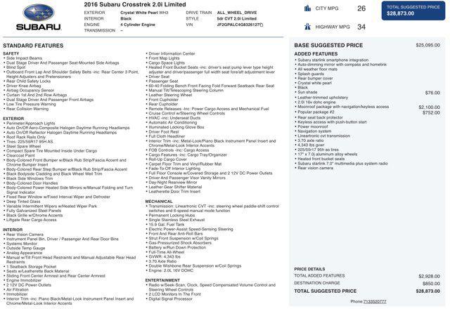 used 2016 Subaru Crosstrek car, priced at $11,500