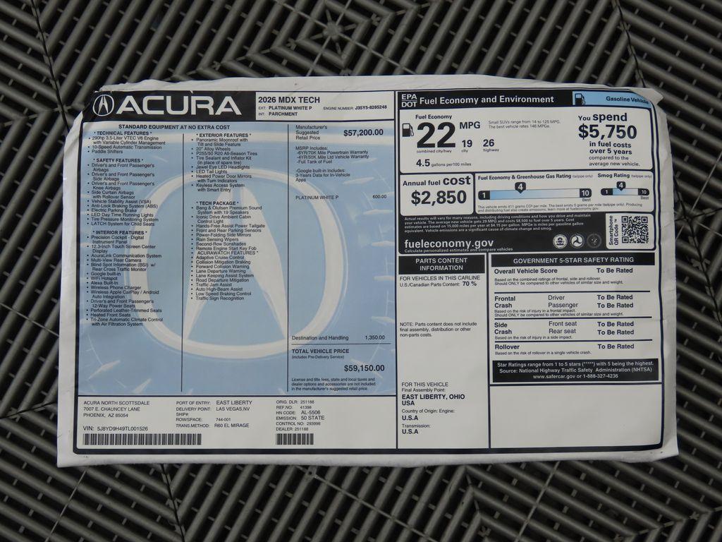 new 2026 Acura MDX car, priced at $59,150