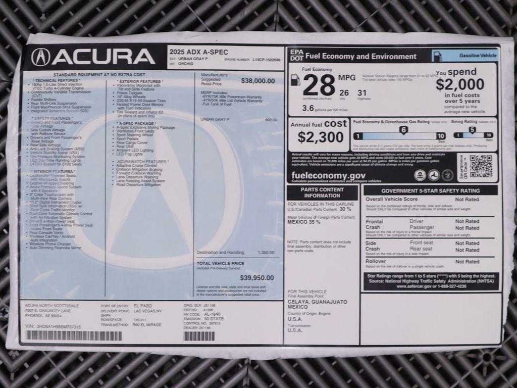 new 2025 Acura ADX car, priced at $39,950