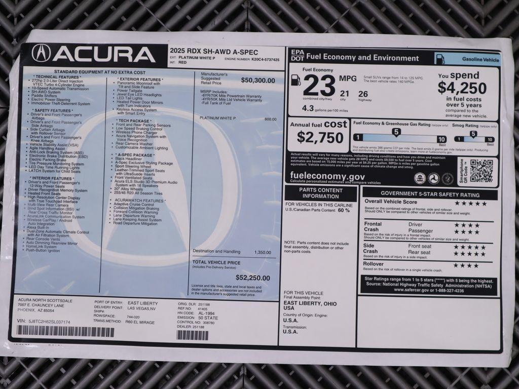 new 2025 Acura RDX car, priced at $52,250