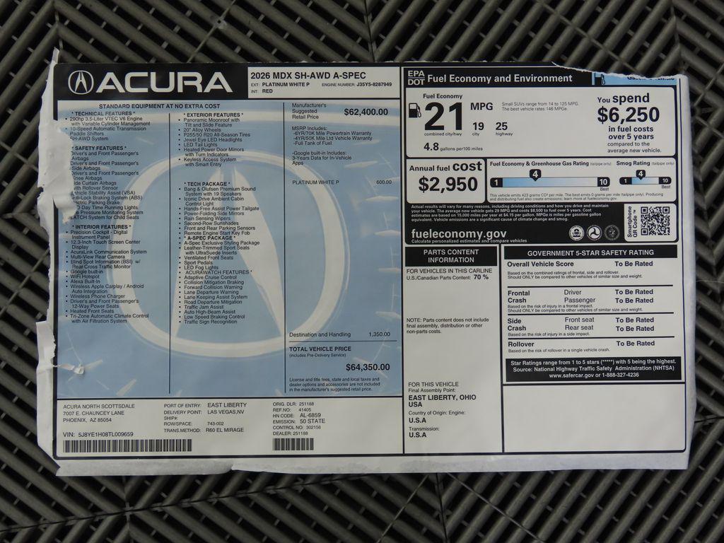 new 2026 Acura MDX car, priced at $64,350