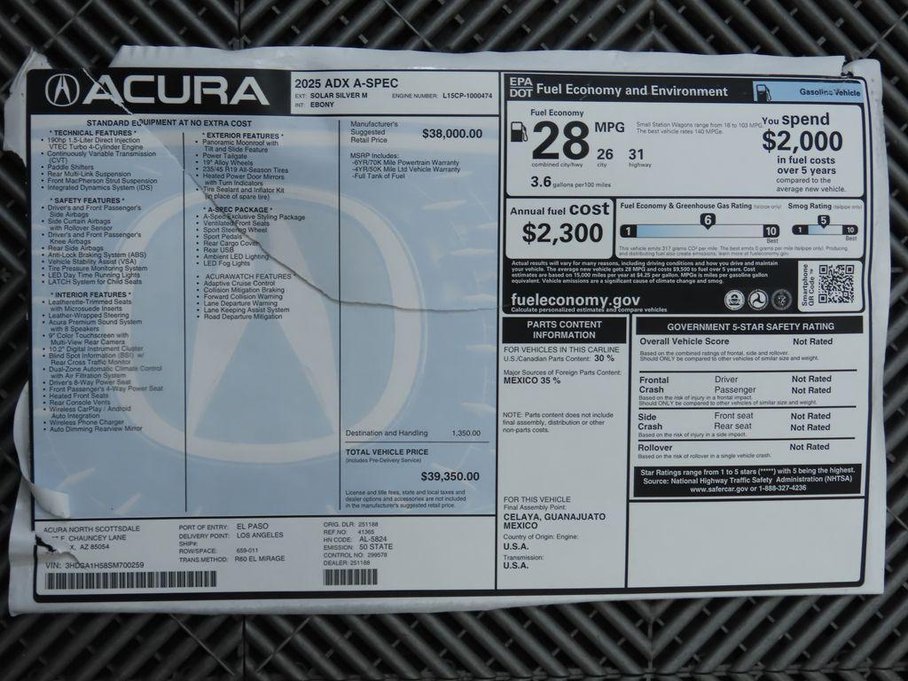 used 2025 Acura ADX car, priced at $39,350