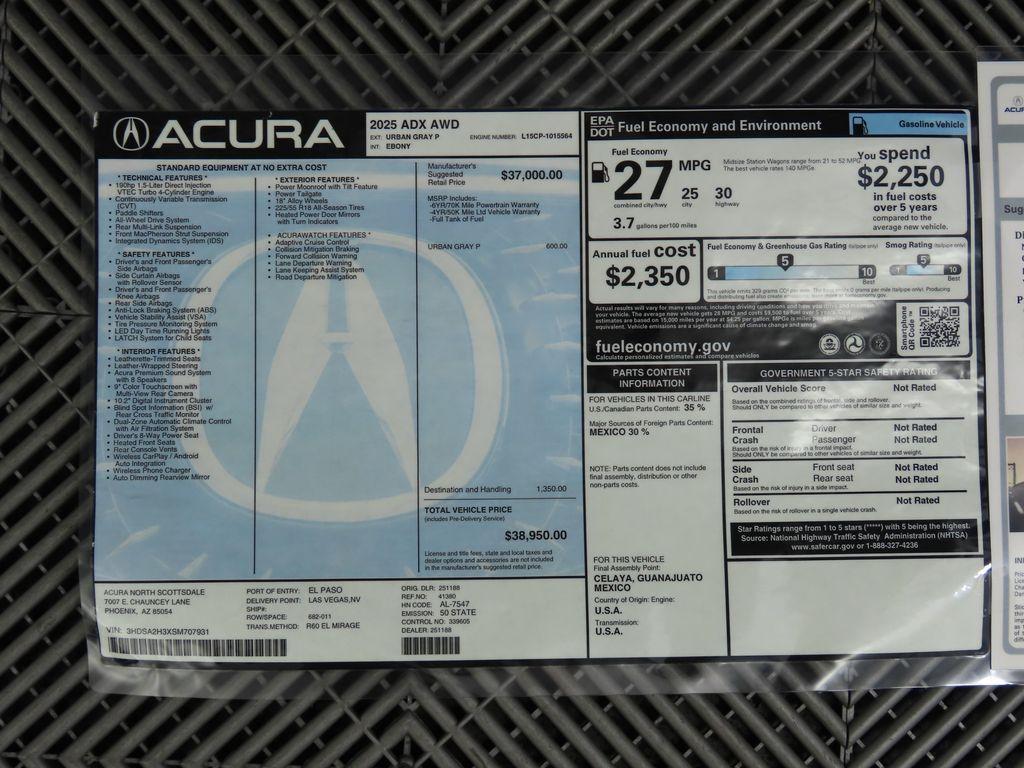 new 2025 Acura ADX car, priced at $38,950