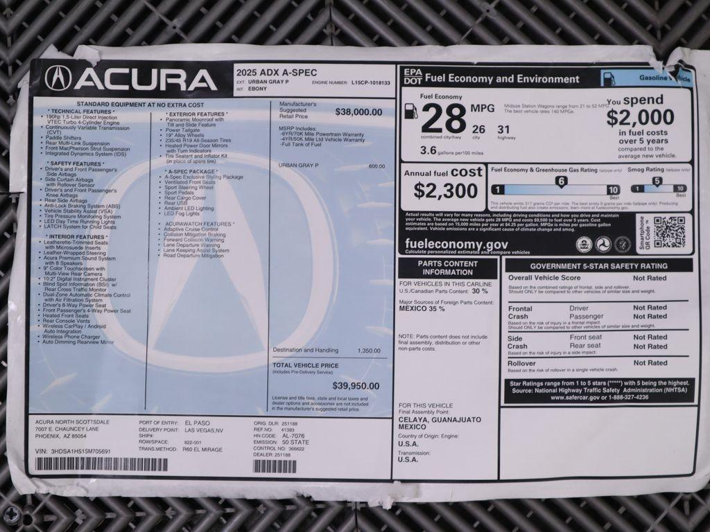 new 2025 Acura ADX car, priced at $39,950