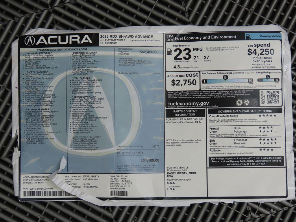 new 2025 Acura RDX car, priced at $54,400