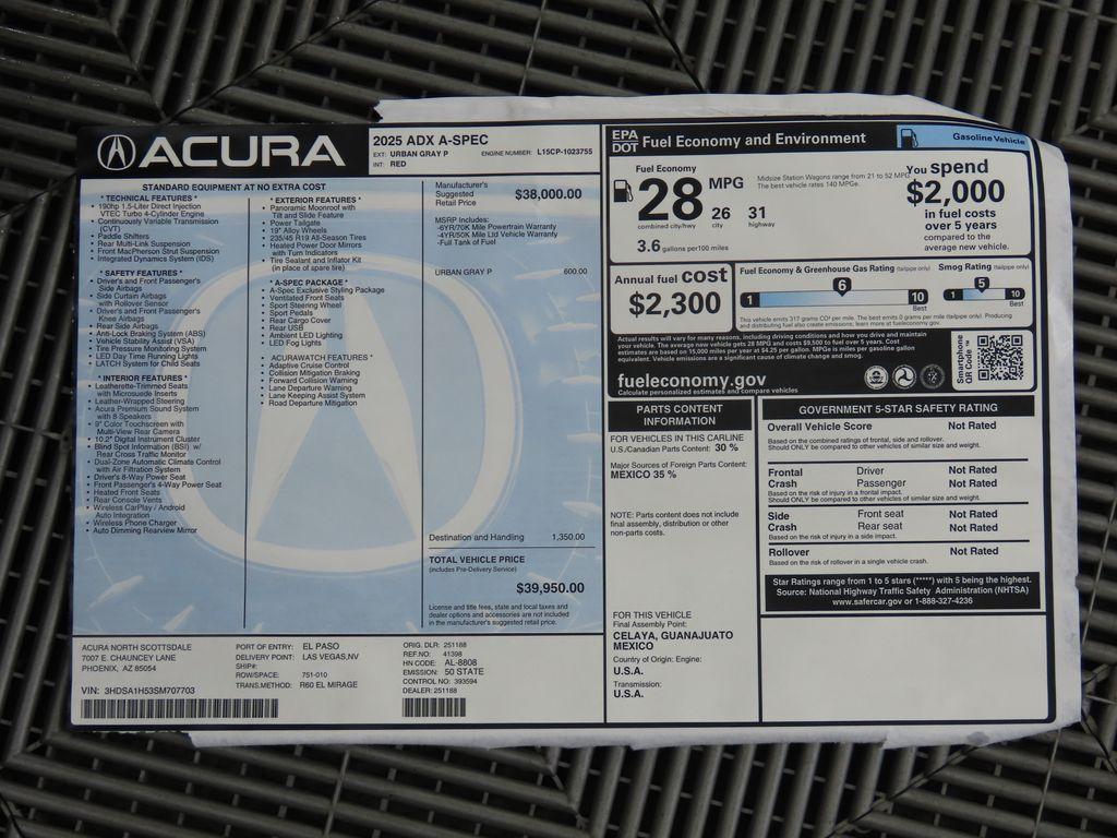 new 2025 Acura ADX car, priced at $39,950