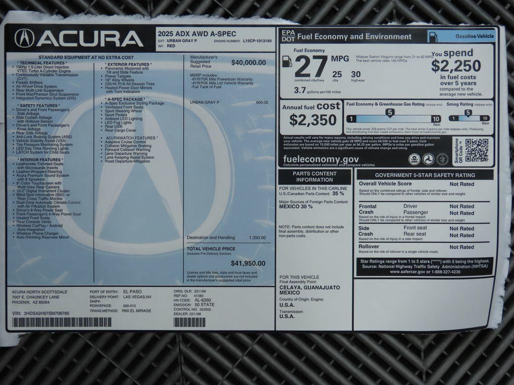 new 2025 Acura ADX car, priced at $41,950