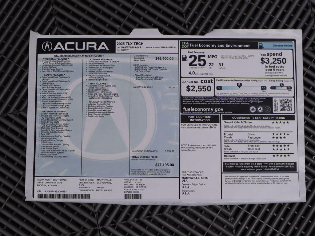 used 2025 Acura TLX car, priced at $47,195