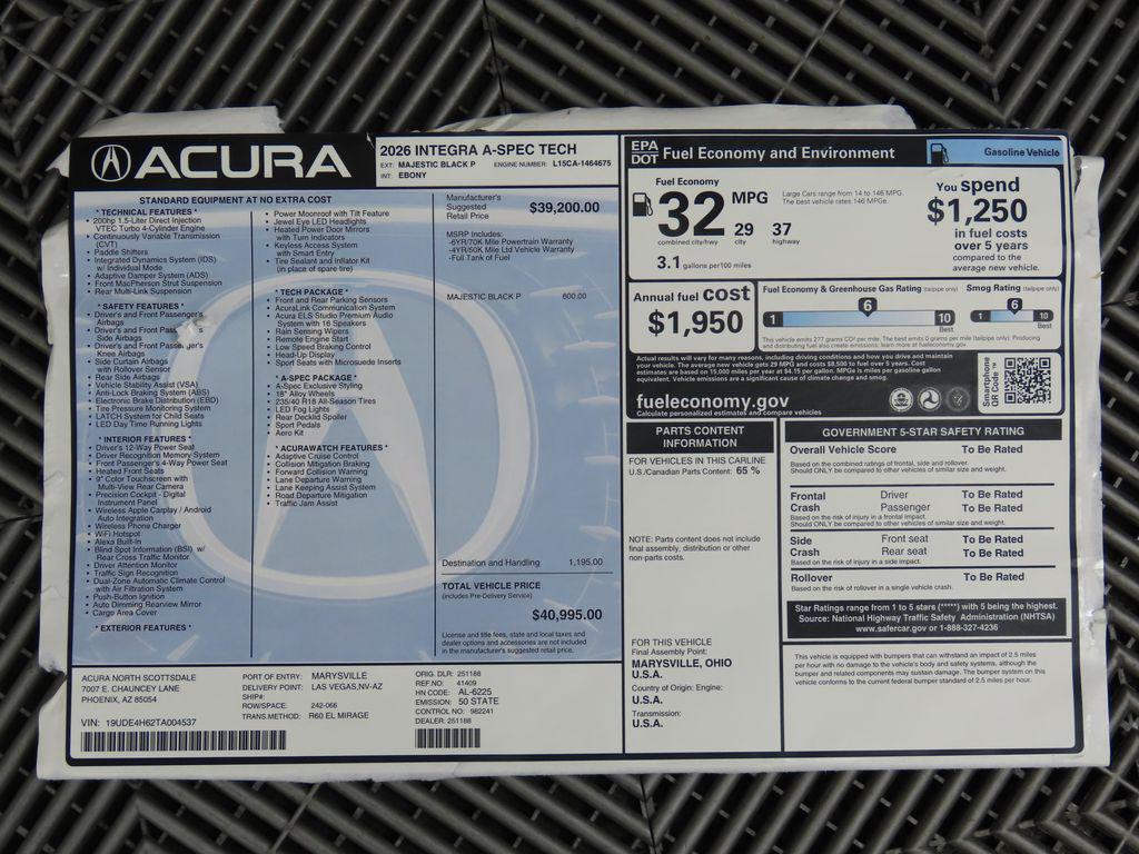 new 2026 Acura Integra car, priced at $40,995