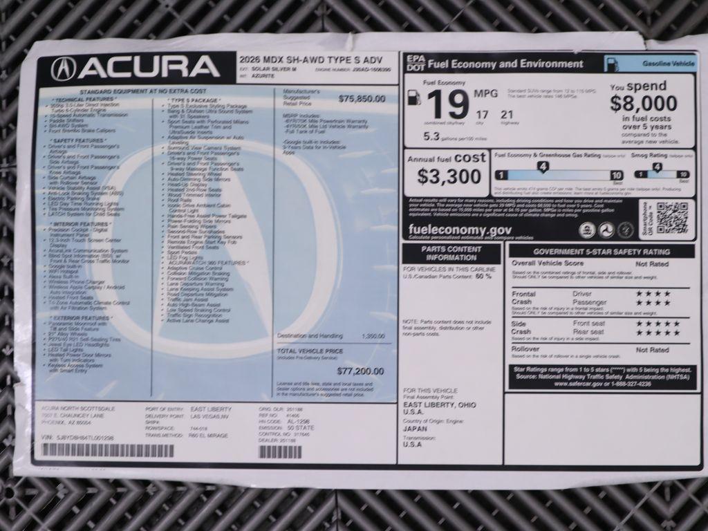 new 2026 Acura MDX car, priced at $77,200