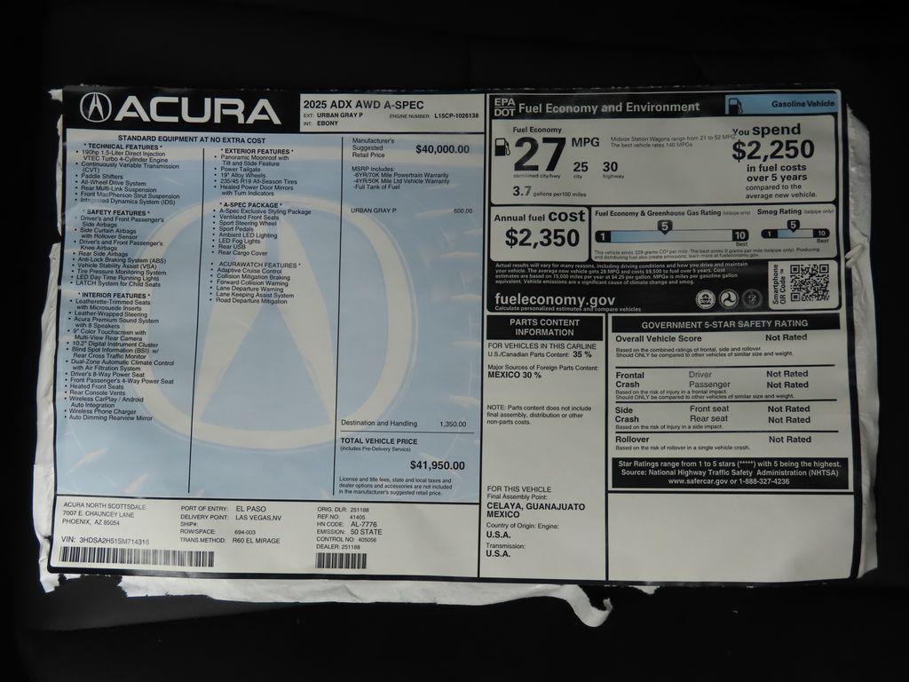 new 2025 Acura ADX car, priced at $41,950