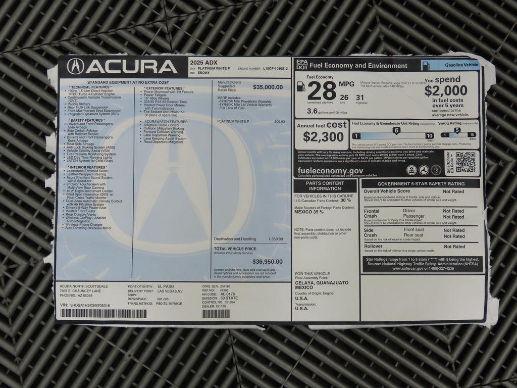 new 2025 Acura ADX car, priced at $36,950