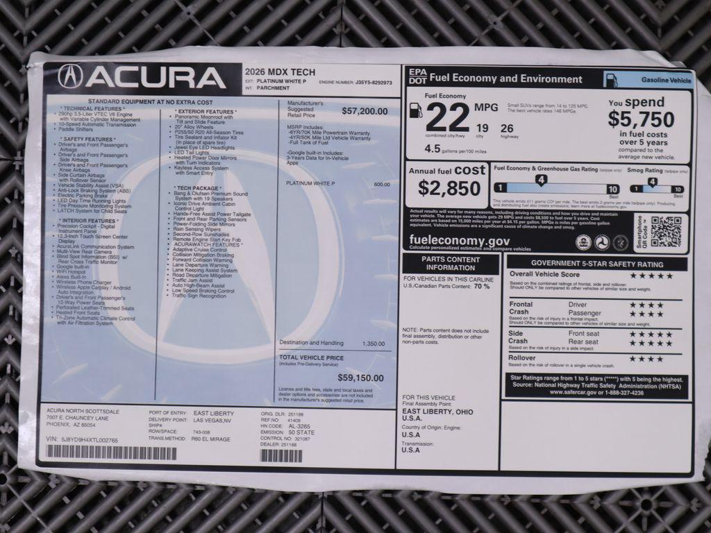 new 2026 Acura MDX car, priced at $59,150