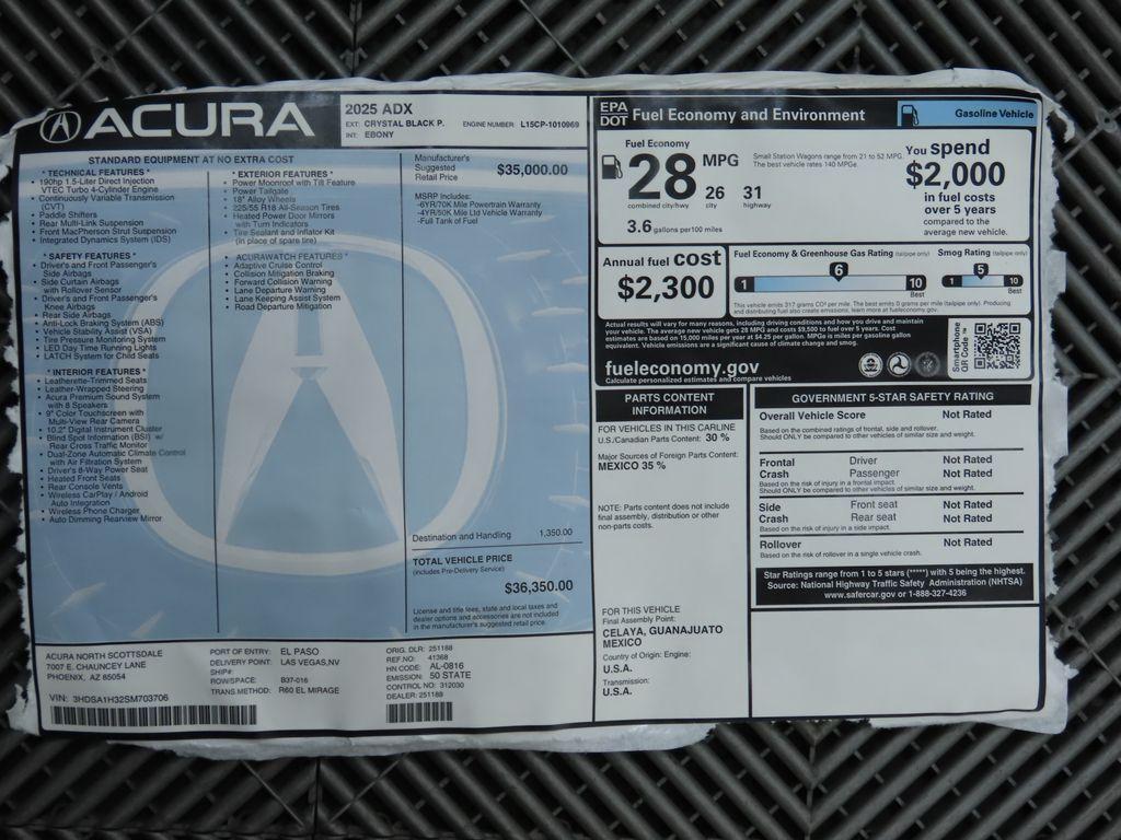 new 2025 Acura ADX car, priced at $36,350