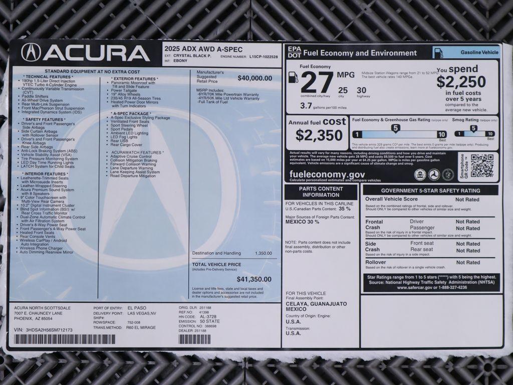 new 2025 Acura ADX car, priced at $41,350