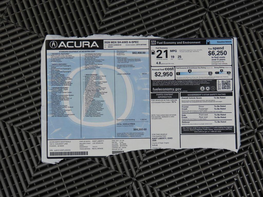 new 2026 Acura MDX car, priced at $64,350