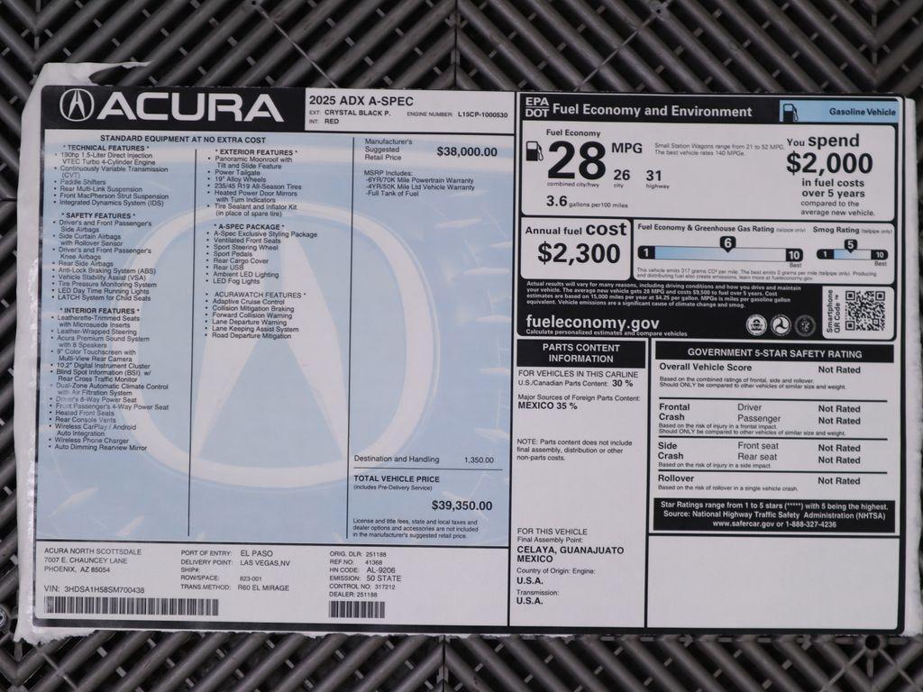 new 2025 Acura ADX car, priced at $39,350