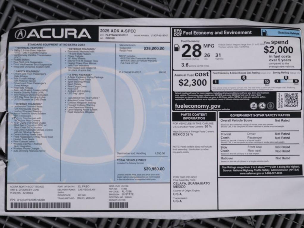 new 2025 Acura ADX car, priced at $39,950