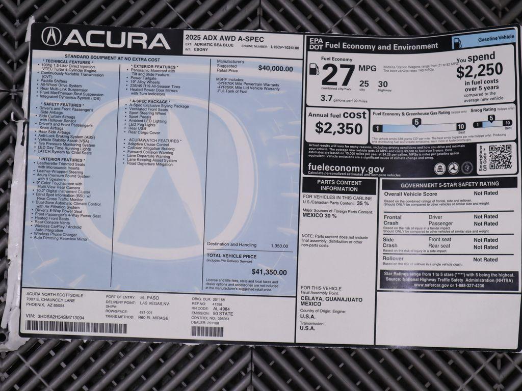 new 2025 Acura ADX car, priced at $41,350