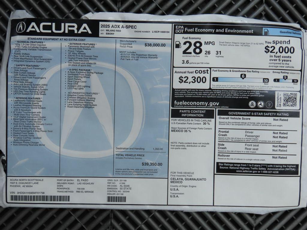 new 2025 Acura ADX car, priced at $39,950