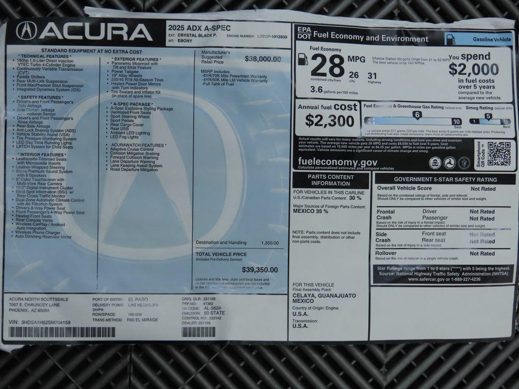 new 2025 Acura ADX car, priced at $39,350