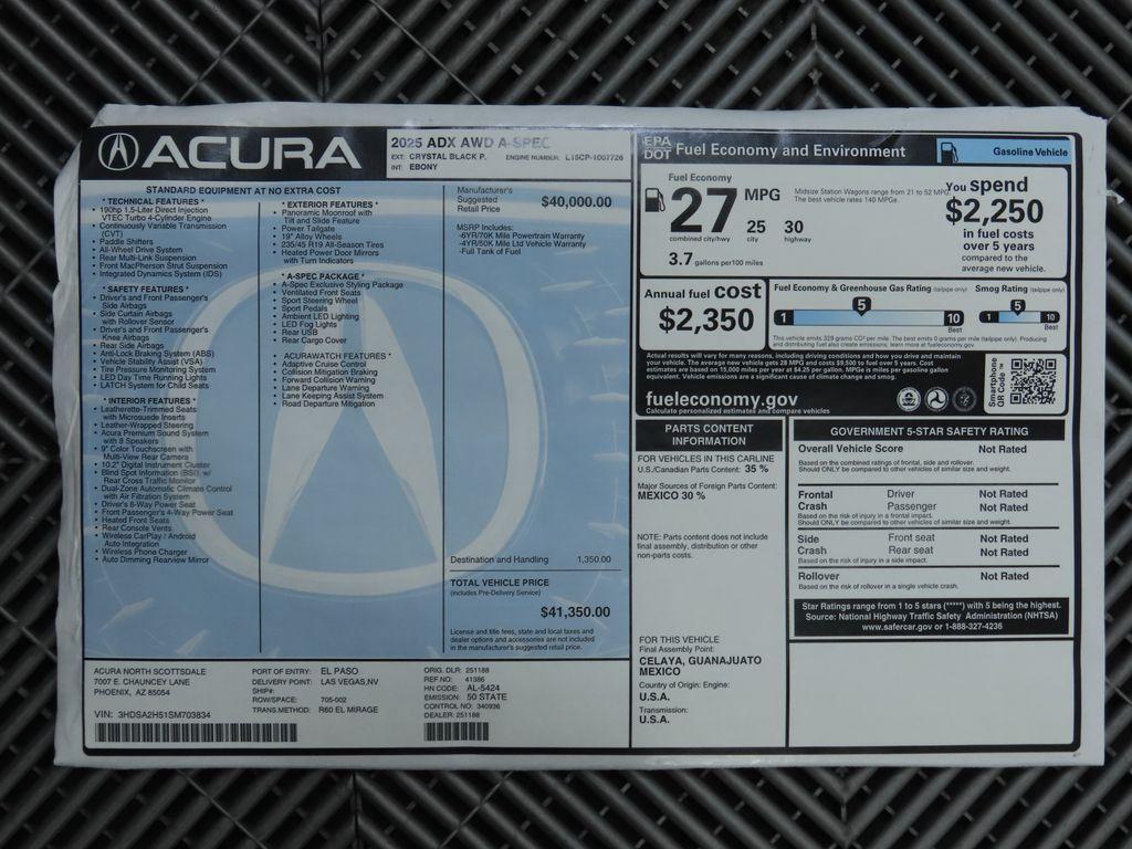 new 2025 Acura ADX car, priced at $41,350