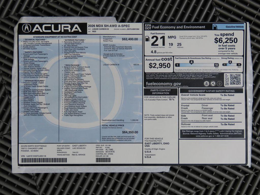 new 2026 Acura MDX car, priced at $64,350