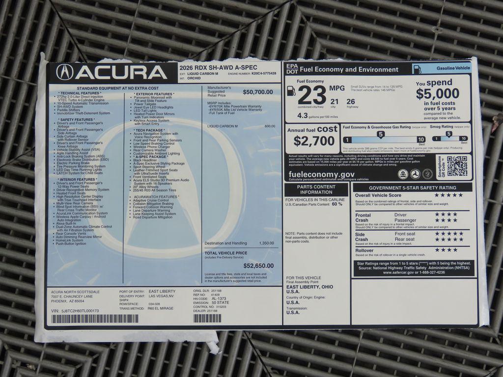 new 2026 Acura RDX car, priced at $52,650