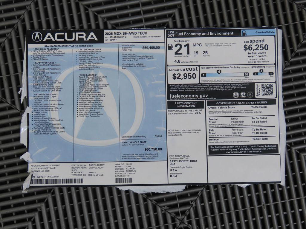 new 2026 Acura MDX car, priced at $60,750