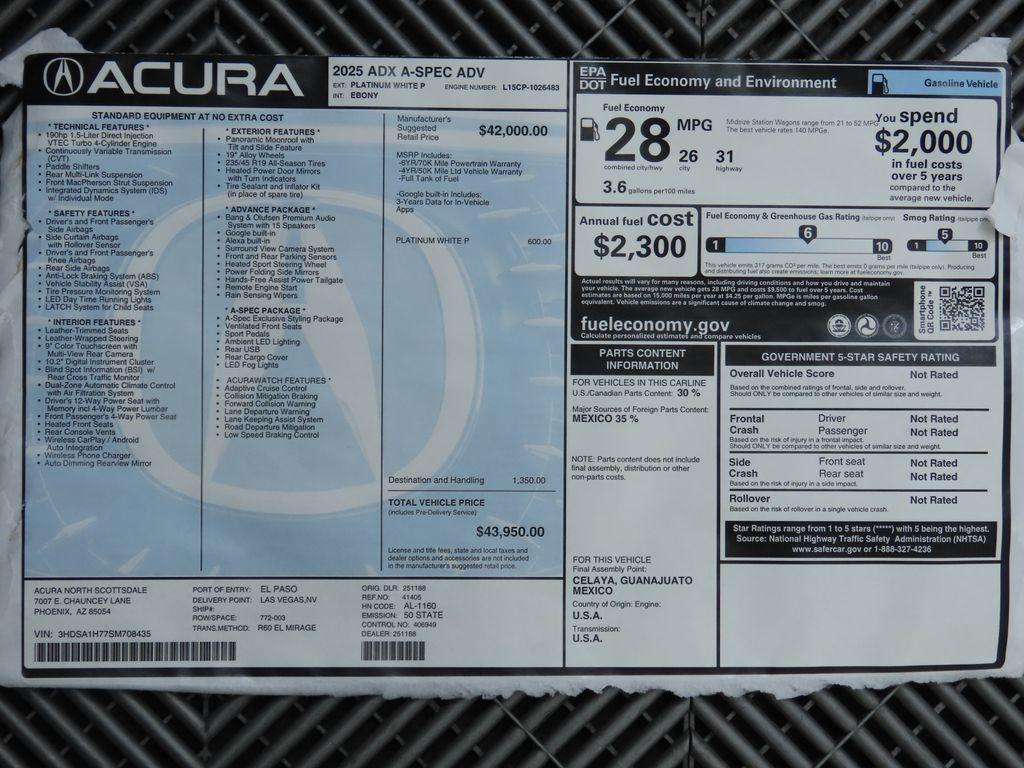 new 2025 Acura ADX car, priced at $43,950