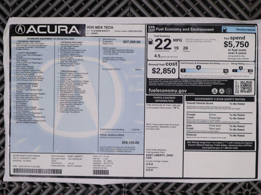 new 2026 Acura MDX car, priced at $59,150