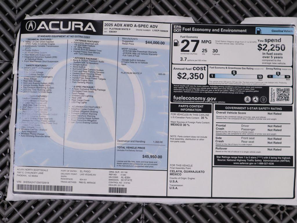 new 2025 Acura ADX car, priced at $45,950