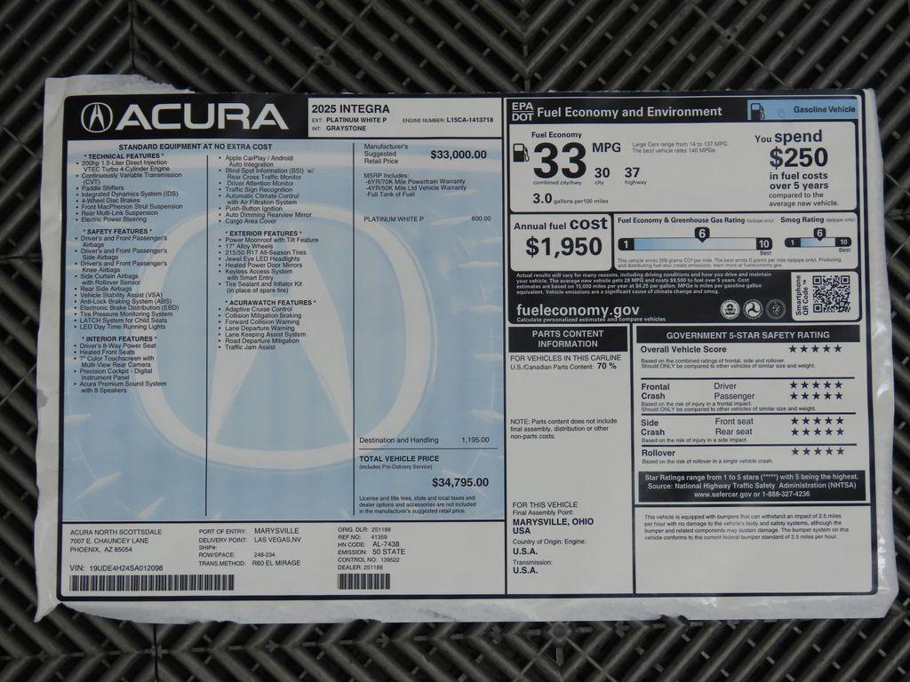 used 2025 Acura Integra car, priced at $34,795