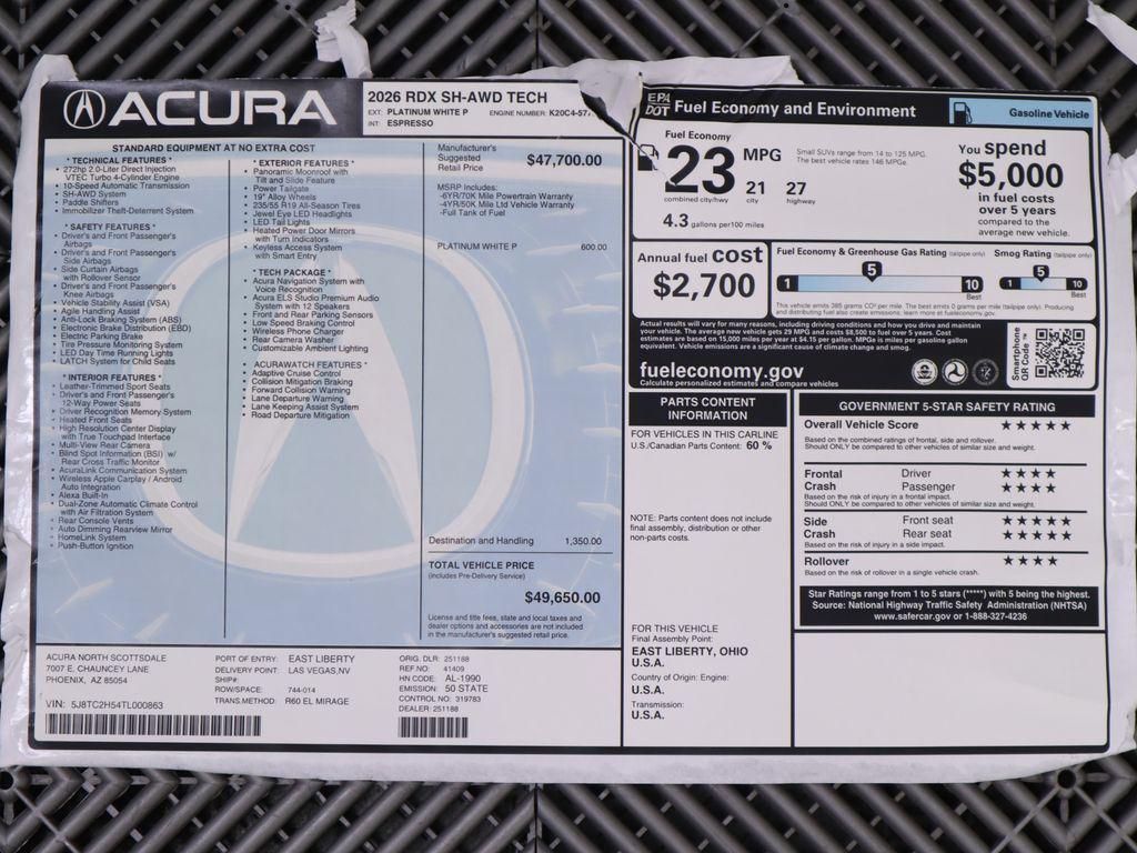 new 2026 Acura RDX car, priced at $49,650