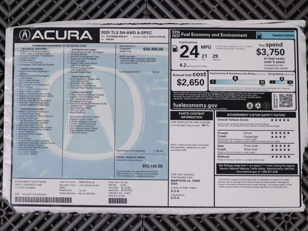 used 2025 Acura TLX car, priced at $52,195