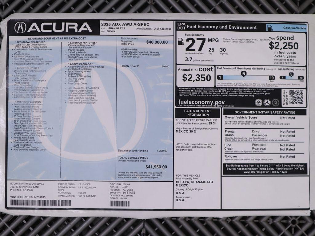 new 2025 Acura ADX car, priced at $41,950