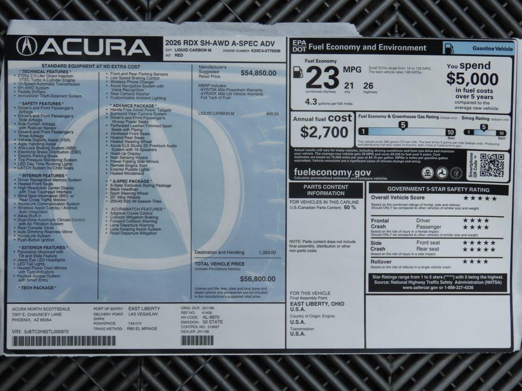 new 2026 Acura RDX car, priced at $56,800