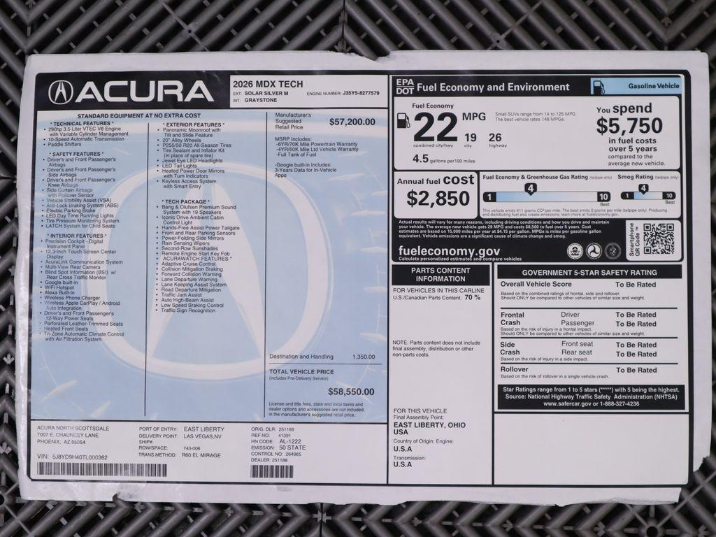 new 2026 Acura MDX car, priced at $58,550