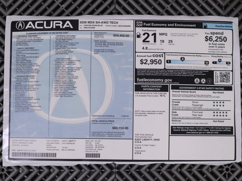 new 2026 Acura MDX car, priced at $60,750
