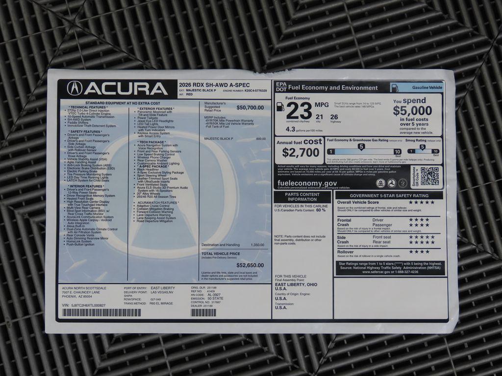 new 2026 Acura RDX car, priced at $52,650