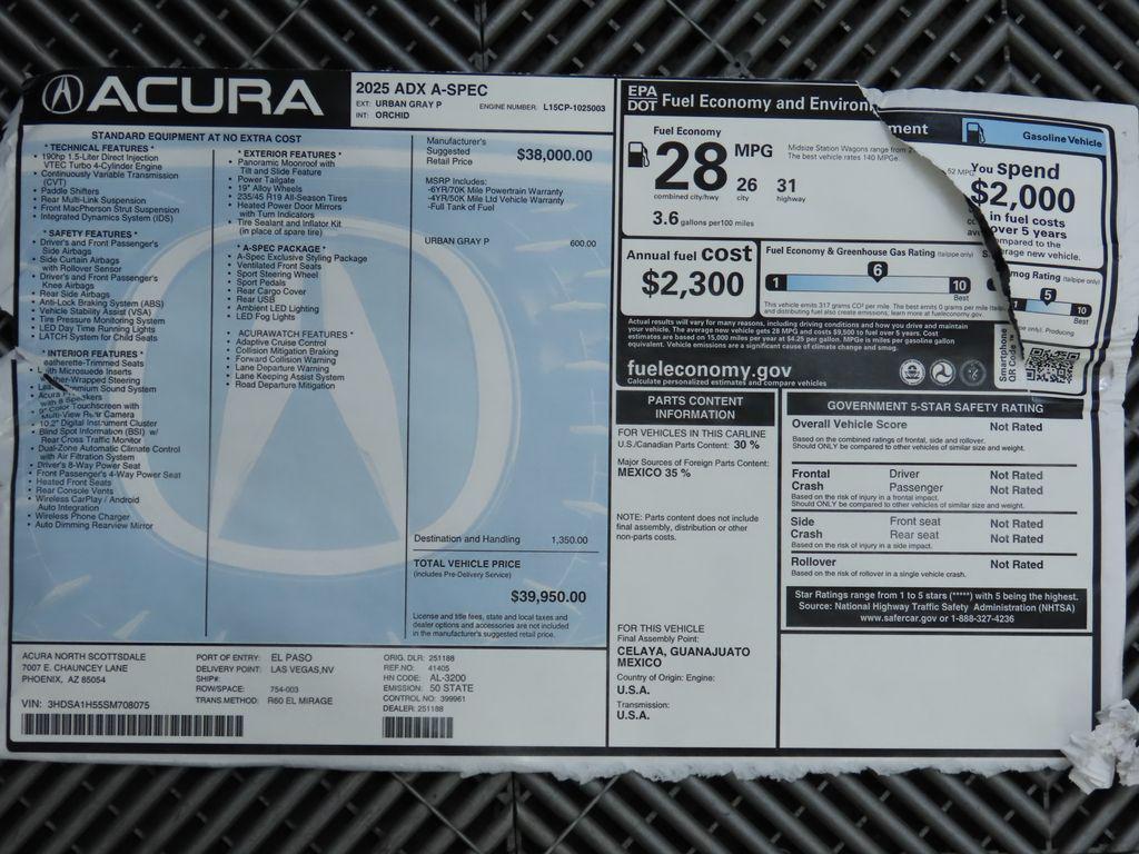 new 2025 Acura ADX car, priced at $39,950