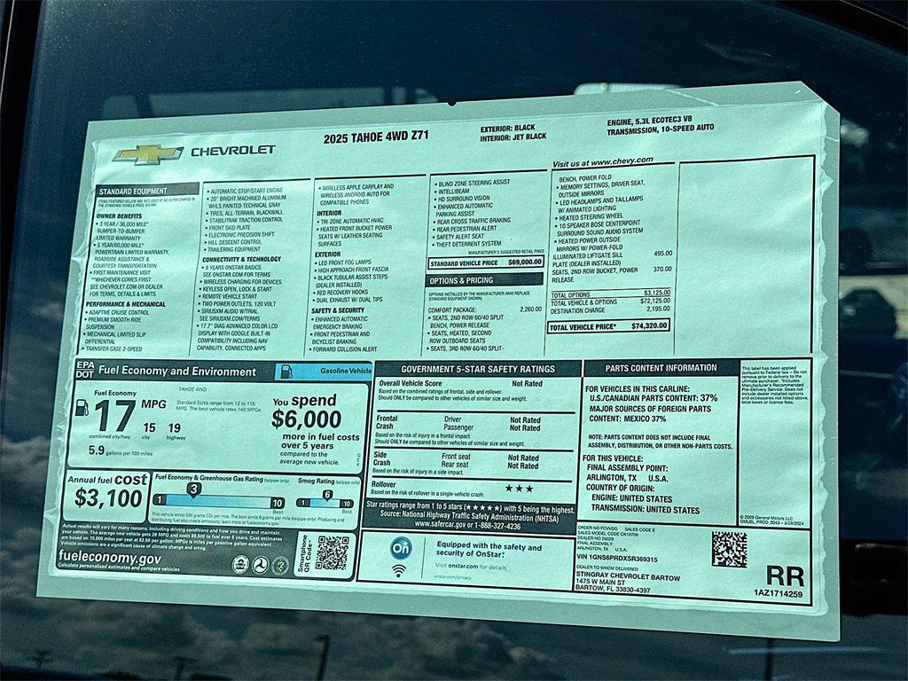 new 2025 Chevrolet Tahoe car, priced at $71,320