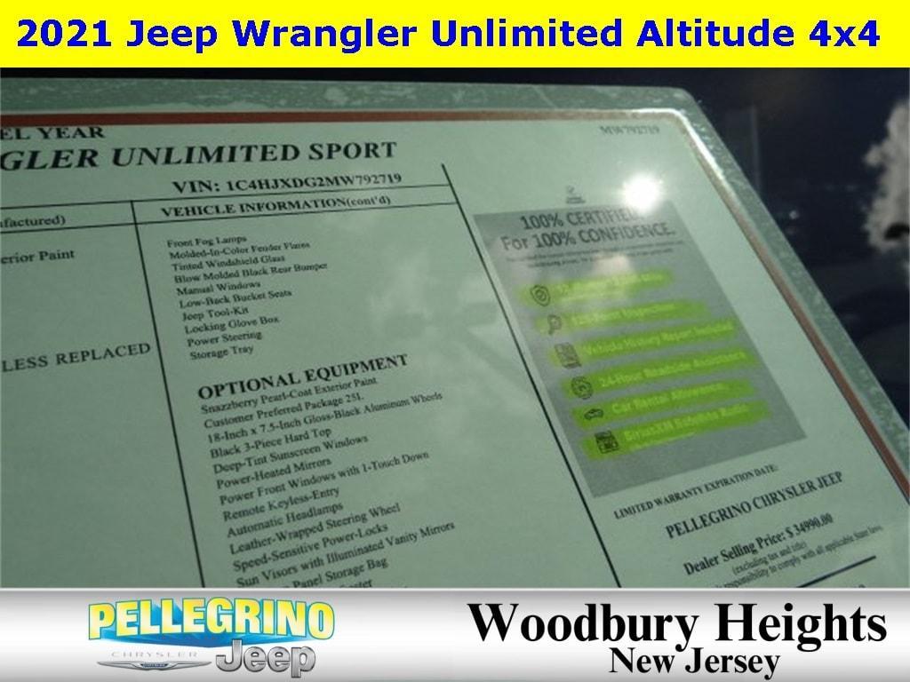 used 2021 Jeep Wrangler Unlimited car, priced at $33,555