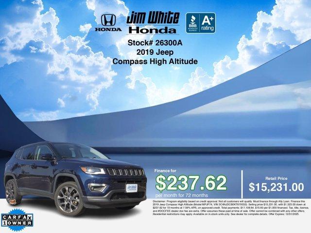 used 2019 Jeep Compass car, priced at $15,231