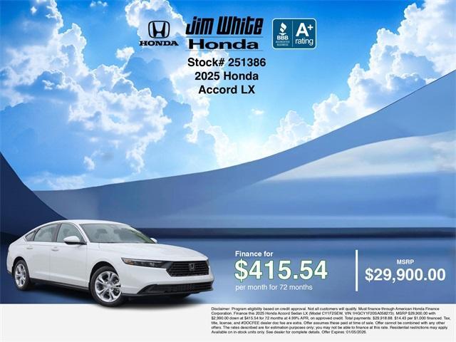 new 2025 Honda Accord car, priced at $29,900