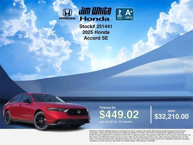 new 2025 Honda Accord car, priced at $32,210