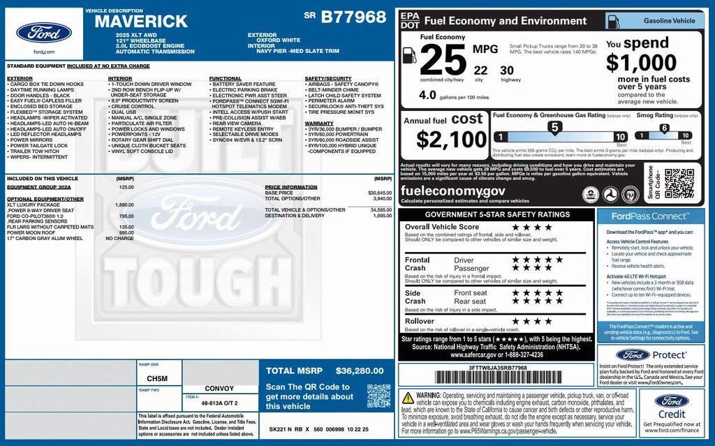 new 2025 Ford Maverick car, priced at $36,280